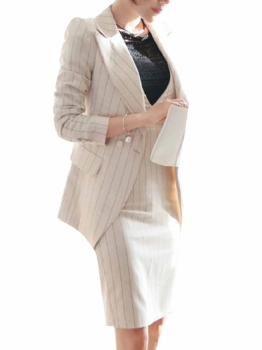 Zimaes-Women Slim Fit Pinstripe Blazer and Bodycon Dress Suit Sets White XS