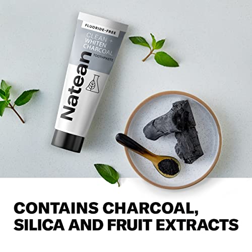 Natean Clean + Whiten Charcoal Toothpaste, Fluoride Free, Clean Mint