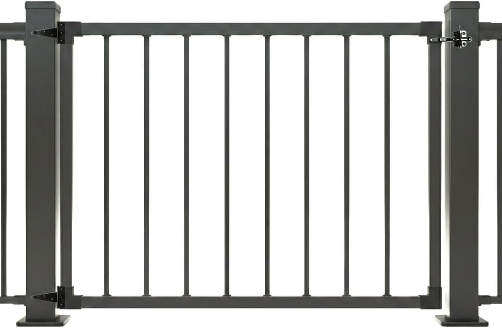 36" Black Steel Deck Gate, Cut-to-Size Width Up to 48", Heavy Duty Metal Fence Door for Yard & Patio, Complete DIY Assembly Kit Includes Hinges and Latch, Anti-Rust