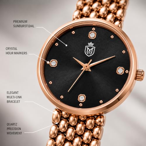 Image of MOOVER Analog Watch for Women & Girls | Luxury Bracelet Style Ladies Wrist Watch | Crystal Dial with Premium Stainless Steel Chain Strap | Fashion Watch for Daily Wear, Party & Gift