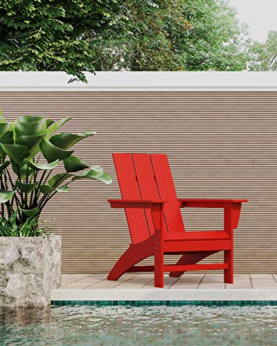 Image of POLYWOOD Modern Adirondack Chair - All-Weather Outdoor Lawn Adirondack Chairs - HDPE, Fade-Resistant & Durable Outdoor Furniture - For Patio, Deck & Fire Pit Chairs - Sunset Red