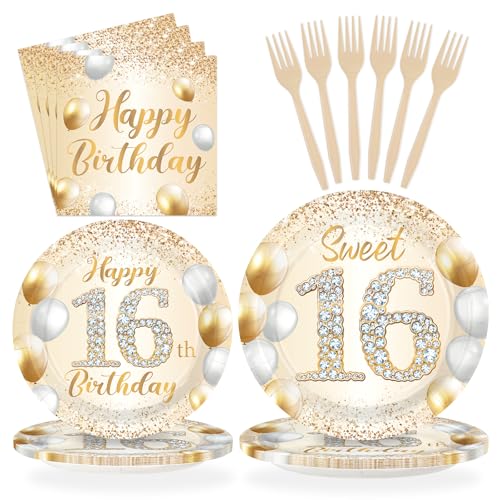 Greencian 96Pcs Happy 16th Birthday Sweet Girl Glitter Decoration Serves 24