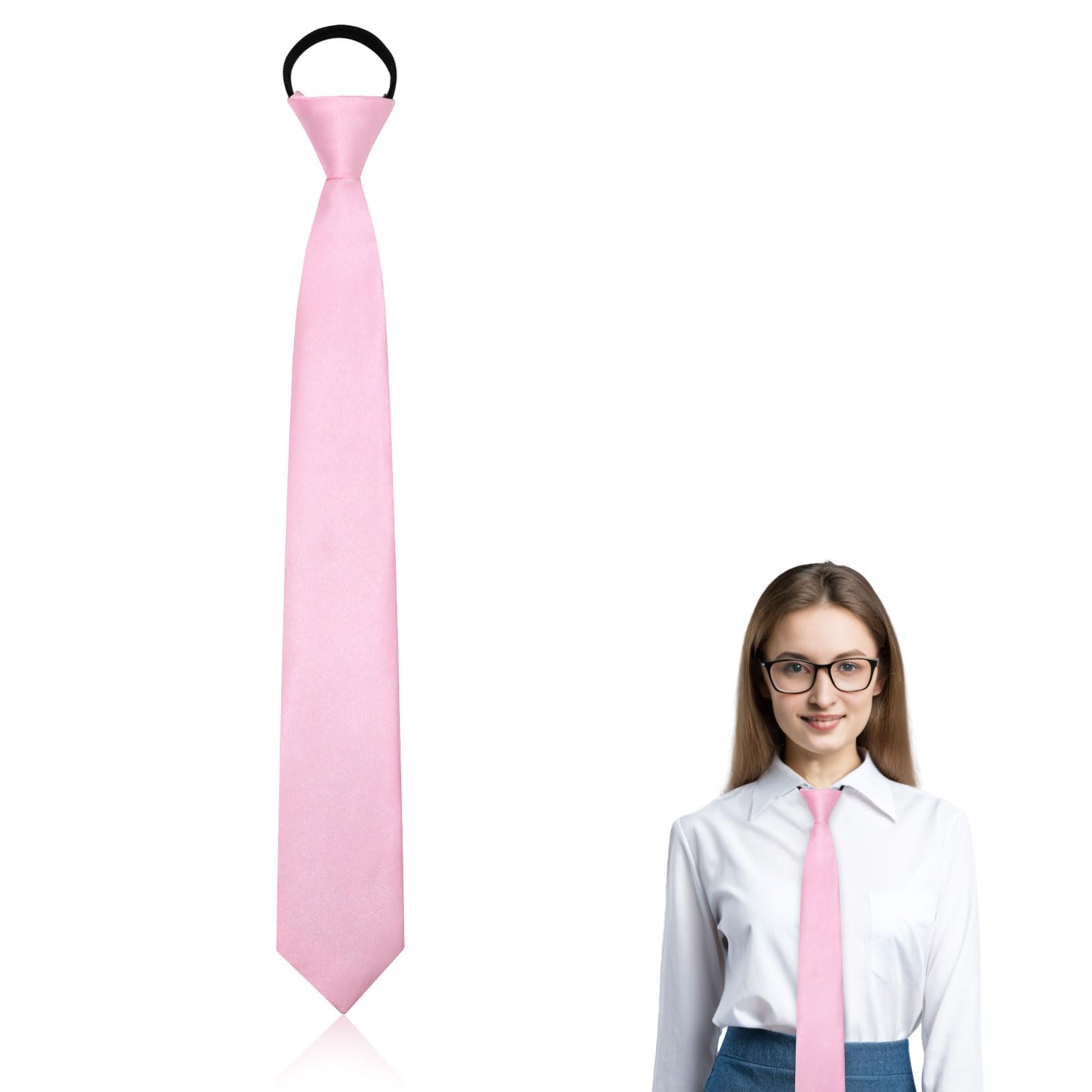 LJBFNN Womens Black Tie, Skinny Zipper Ties for Women Bolo Uniform Necktie