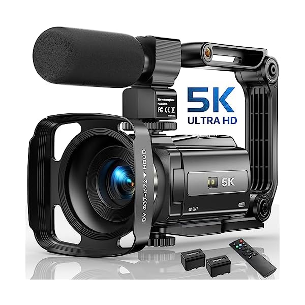 5K Video Camera Camcorder, 48MP UHD Wifi IR Night Vision Vlogging Camera for YouTube, 16X Digital Zoom Touch Screen Vlog Camera with External Microphone, Lens Hood, Stabilizer, Remote, 2 Batteries
