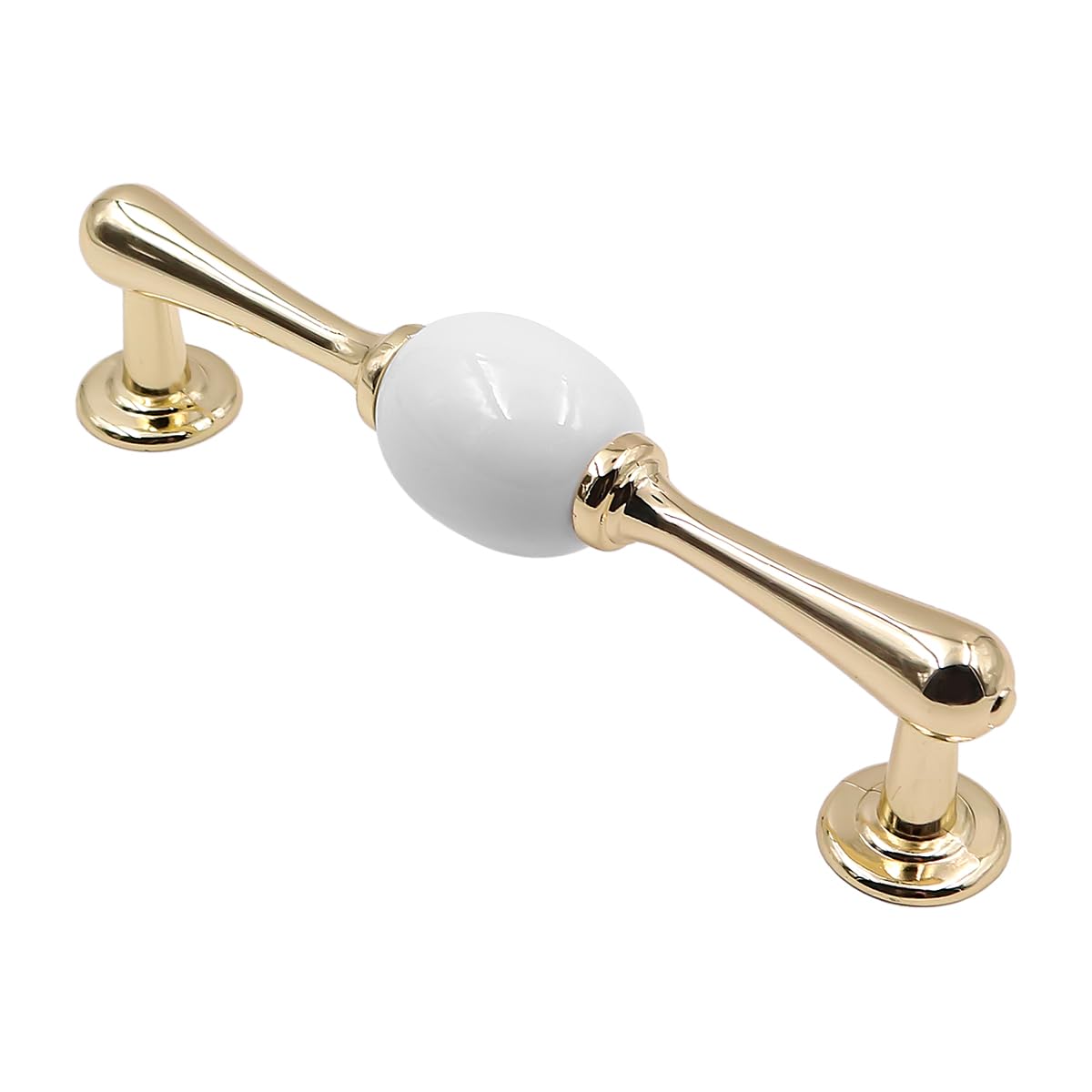 ZONADAH Set of 4 Cabinet Ceramics & Gold Plated Handles, Hole Distance 128mm, White Ceramics Cabinet Pull Handles - Image 2