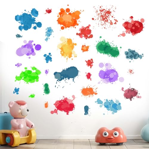 Amimagen Colorful Paint Splatter Wall Stickers - Graffiti Painting Splotches Wall Decals - Nursery Kids Baby Girls Boys Room Daycare Kindergarten Playroom Classroom Wall Decor
