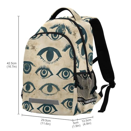 Vintage Eyes Pattern Kids Travel Backpack School Bag Large Capacity with Reflective Stripes for Boys Girls 11.6 × 6.9 × 16.7 INCH3