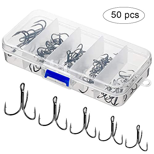 Bhina 50 Stück Drillingshaken Kohlenstoffstahl,Angelhaken Drillingshaken,Kohlenstoffstahl Angelhaken,Drillinge… – Bild 3