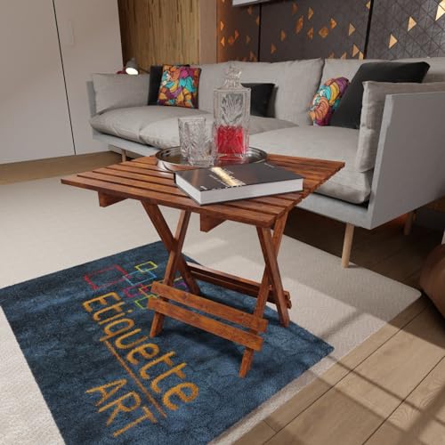 Image of ETIQUETTE ART Patio Folding Coffee Table /Tea Table,Outdoor Wooden Square Portable End Table /Picnic Table for Camping & Dining /Balcony and Garden Bistro Side Table (Walnut 20 Inch)