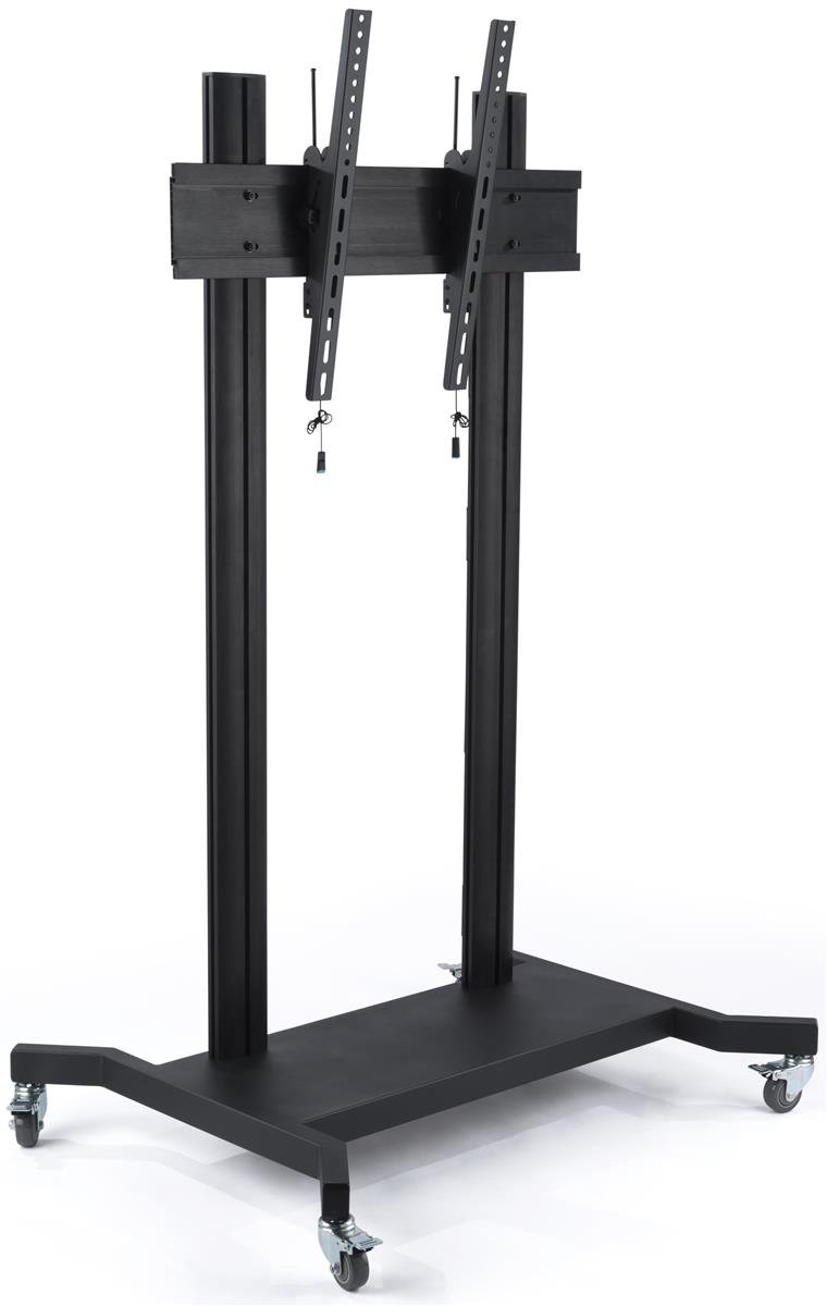 Displays2go Floor Standing Monitor Stand with Wheels, Steel, Aluminum – Black (LPGP110BW)