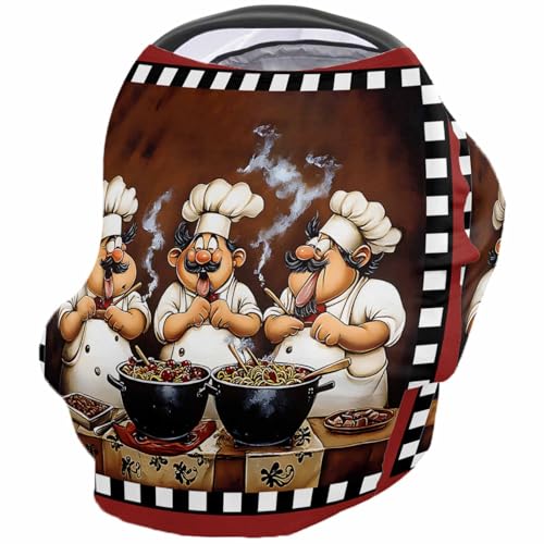 Red Kitchen Chefs Nursing Cover for Breastfeeding Scarf, Black White Plaid Cartoon Country Style Baby Car Covers Super Soft Multi Use for Canopy Shopping Cart Cover Blanket Stroller Cover