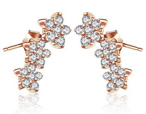 Preisvergleich Produktbild Yumilok Roségold 925 Sterling Silber Zirkonia Blumen Ohrklemme Ohrstecker Ohrringe Hypoallergen Ohrschmuck Ear Cuffs für Damen Frauen Mädchen