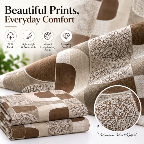 Image of Cottington Lane Cotton Single Bedsheet 68x90 Inch, Cocoa Geometry