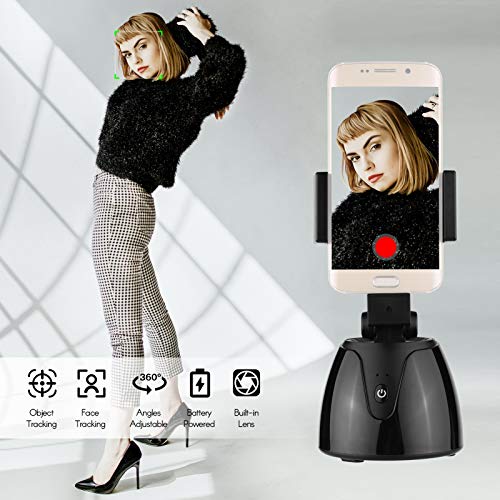 Soporte para palo selfie de seguimiento inteligente de 360° para smartphone con lente de inclinación de 37°, seguimiento facial con soporte integrado para teléfono, rosca universal de 1/4 para hacer