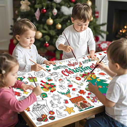 Image of Litmitfu Giant Christmas Coloring Poster - Large Merry Christmas Coloring Tablecloth for Kids, Jumbo Xmas Paper Coloring Table Cloth Banner Activities Games Party Favors Crafts,30 x 72 Inch