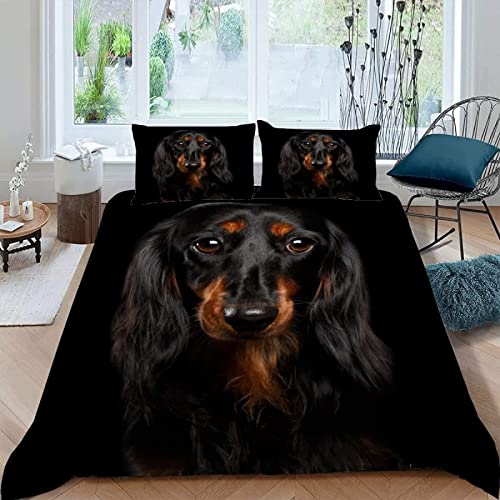 布団カバー フダブル ダックスフンド 非常に柔らかく 通気性があり 肌にやさしく 防ダニ 抗菌性があり お手入れが簡単なマイクロファイバー寝具 洋式ベッド 和式布団兼用 ジッパー付き掛け布団カバー170*210cm 1枕カバー43X63cm,に適した男の子