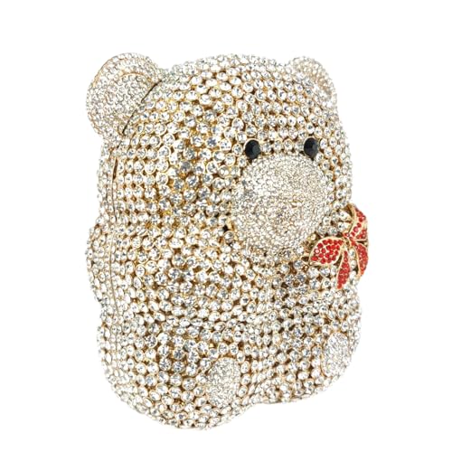 Image of Boutique De FGG Bear Evening Bags and clutches for Women Formal Crystal Clutch Purse Party Animal Rhinestone Handbags,Mini