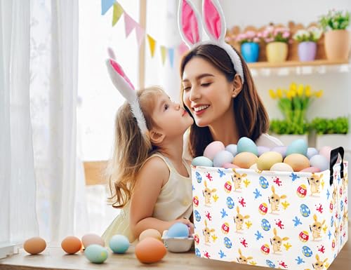 Image of Rectangle Empty Easter Baskets Boy Large Toy Storage Bin Girls collapsible Hamper Waterproof Canvas Box Kid Gifts Spring Decor( Graffiti Egg )