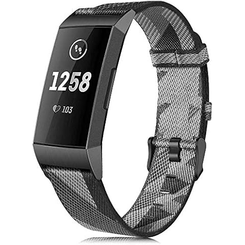 findway Band Compatible for Fitbit Charge 4 Strap/Charge 3 Strap for Women Men, Grey White Sport Woven Nylon Bands Replacement Wristband (No Tracker) Cover