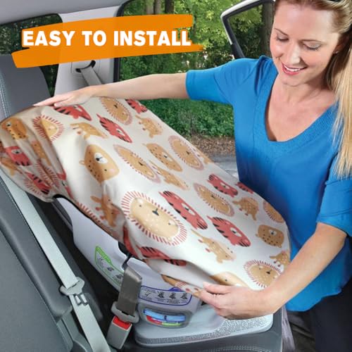 Image of Car Seat Sun Shade Cover Baby Car Seat Sun Shade Cover, Keeps Toddler's Seat Cool,Covers and Blocks Out Heat & Sun, Protection from UV Sunlight (Animal)