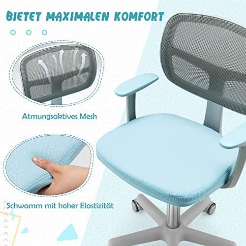 360° Swivel Chair, Height Adjustable Children's Desk Chair with Backrest and Armrests, 5 Lockable Wheels