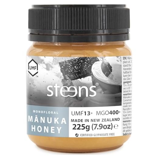 Steens Manuka Honey MGO 400 + - 225 g rein roher 100% zertifizierter UMF 13+ Manuka Honig - abgefüllt und versiegelt in Neuseeland - 225 g