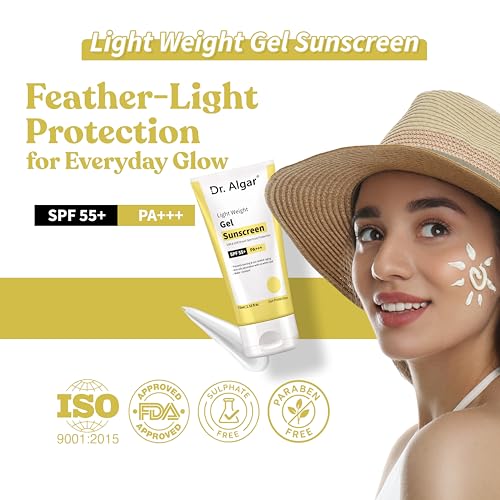 Image of Dr. Algar Professional Sunscreen Lotion SPF 55 PA+++ | Broad Spectrum UVA /UVB Sun Protection Cream for Indian Skin | Lightweight, Non-Greasy, Water-Resistant Sunblock | 75ml (Pack of 2)