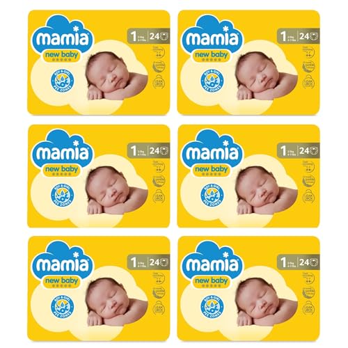 Mamia Size 1 Nappies Newborn 24 Pack 144 Nappies (6 x 24)
