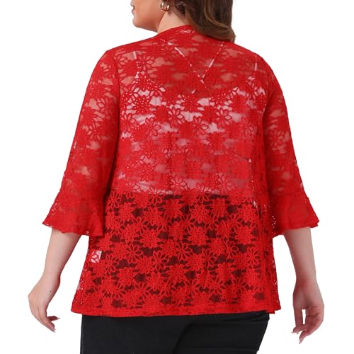 Image of Agnes Orinda Women Plus Size Open Front Lace Cardigans | 3 /4 Bell Sleeve Sheer Formal Bolero Shrugs Lightweight Floral Crochet Cover Up