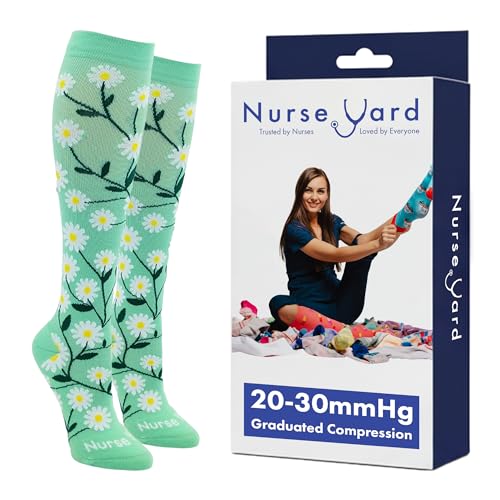 Nurse Yard Compression Socks for Nurses - Women & Men - 20-30mmHg Graduated Compression, Zero-Toe Compression, For Medical Staff, Nursing, Athletic Support Such As Running, Cycling, Hiking - 1 Pair