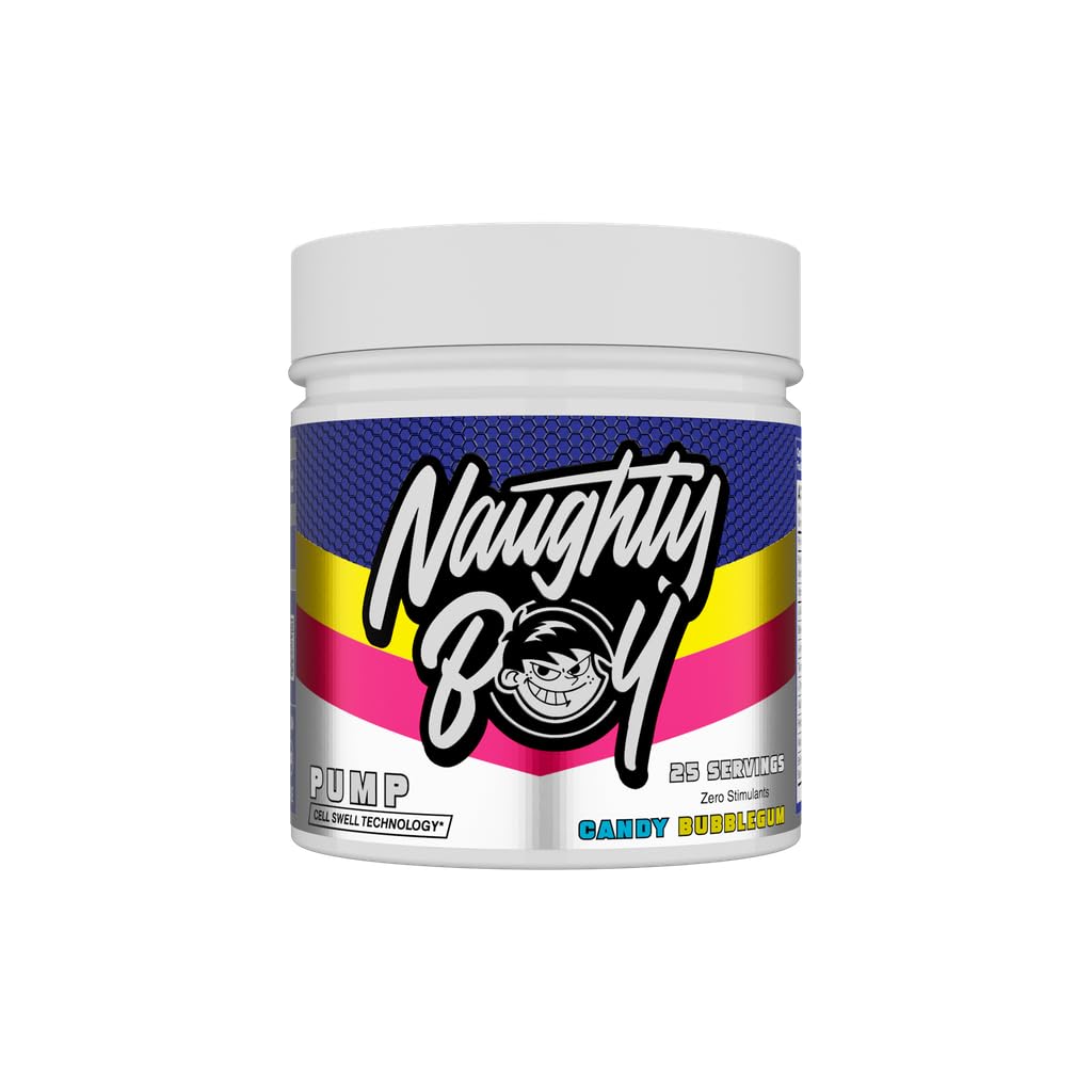 NaughtyBoy Pump Pre-Workout - 400 g, Candy Bubblegum, senza stimolanti, tecnologia Cell Swell, pompa, messa a fuoco, prestazioni e idratazione