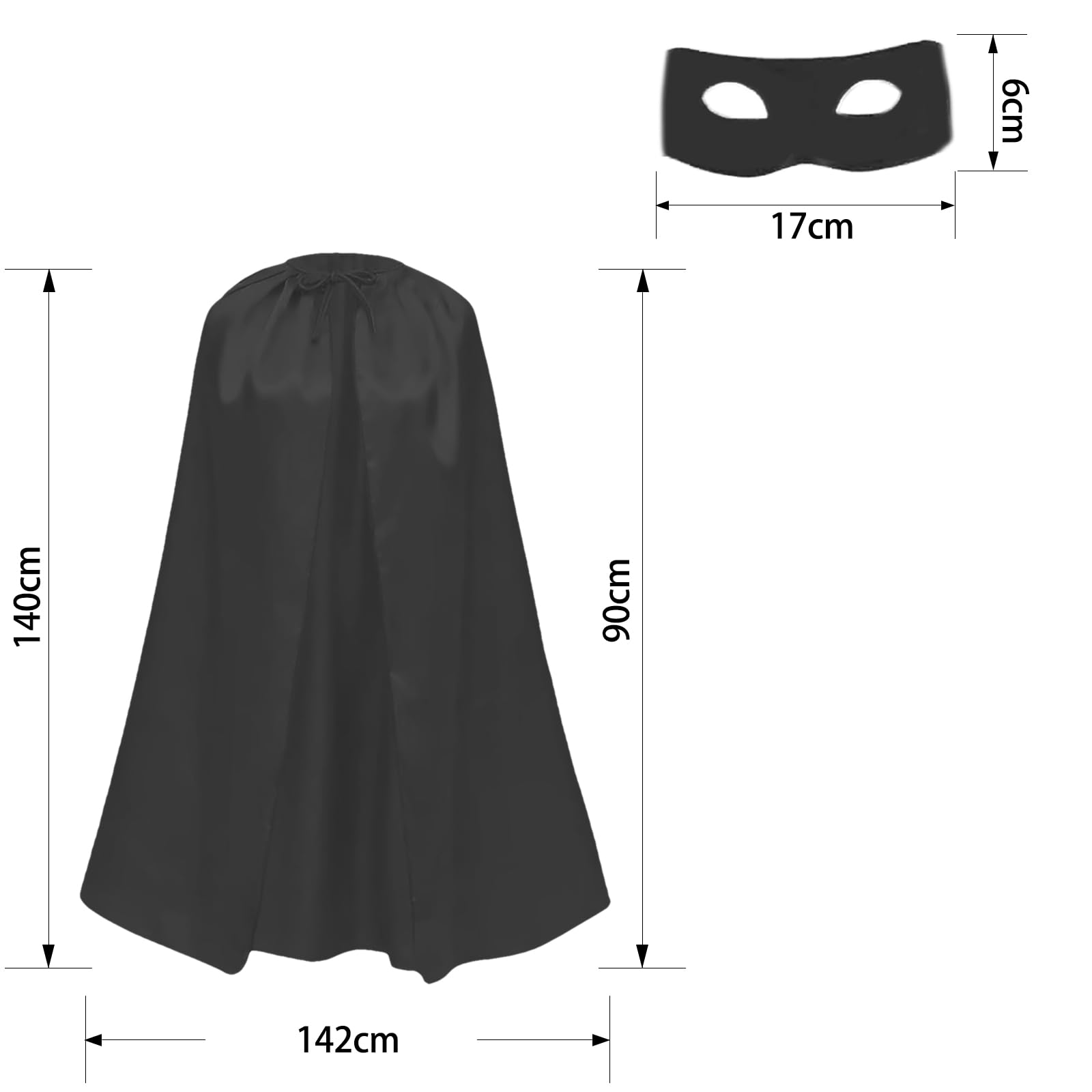 Wildarms Erwachsenen-Superhelden-Mantel und Maske für Männer und Frauen – Vampirmäntel für Halloween, Kostüm für Kostümpartys und Superman-Kostüm (Schwarz, 140CM)
