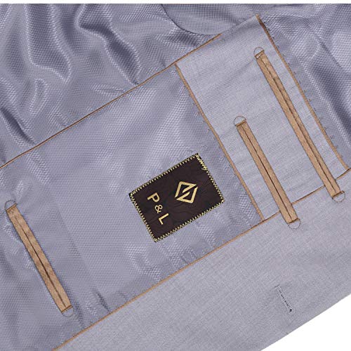 P&L Men's 2 Piece Suit Slim Fit Elegant 2-Button Blazer & Pants Set for Business Wedding Prom Silver Grey - Thumbnail 3