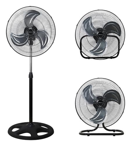 Melchioni Family - Ventilador industrial 3 en 1 que se puede instalar en el suelo, pared o mesa, 3 velocidades, oscilación, 3 aspas metálicas, 45 W, silencioso, color negro
