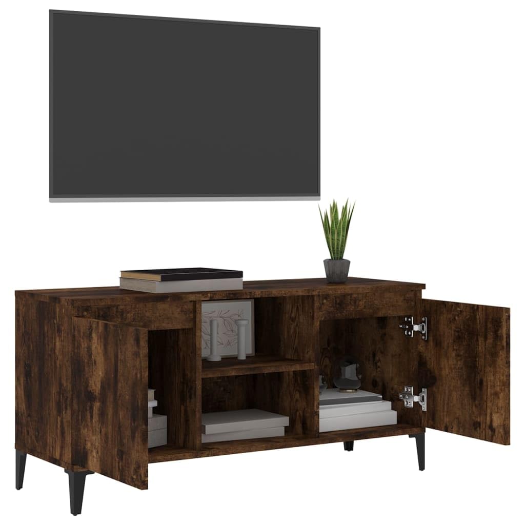 Mobile basso per TV in rovere affumicato, con 4 gambe in metallo, 103,5 x 35 x 50 cm, moderna credenza per TV con 2 ripiani e 2 scomparti, stabile, per soggiorno e camera da letto