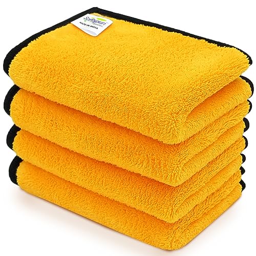 Image of SOFTSPUN Microfiber Hand & Face Wipes 280 GSM 20x30 Cms, 4 Piece Towel Set, (Orange) Super Soft & Silky for Hand, Face and Body - Hypoallergenic Sensitive Skin Wipes & Washcloths.