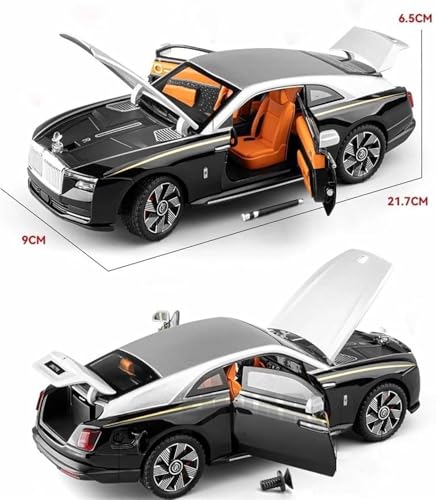Image of BlackZone Compatible for 1 /24 Scale Rolls Royce Spectre Diecast Model Car Toy, Zinc Alloy Pull Back car with Openable Doors, Sound and Light Car Toy for Kids Boys and Girls (1:24 Spectre - Silver).