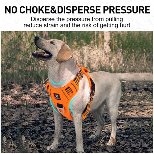Hundegeschirr für Große Hunde, Anti Zug Geschirr No Pull Reflektierend Atmungsaktiv Geschirr Hunde Leichtes Brustgeschirr Große Mittlere Hunde Sicherheitsgeschirr Weich Orange XL