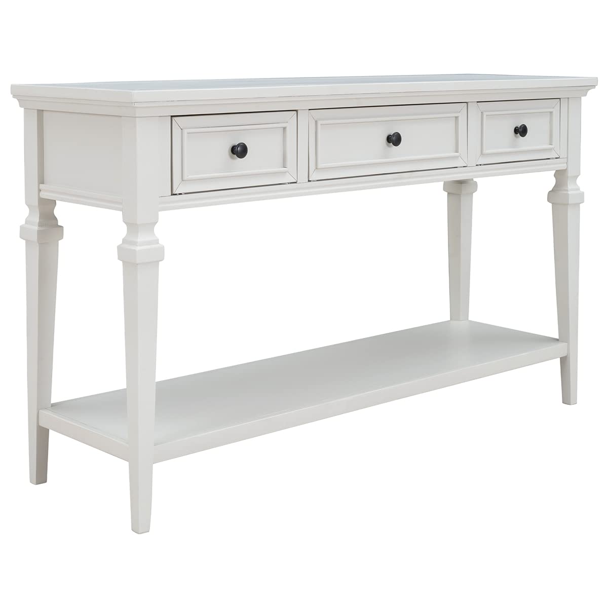 Teeker Console Table with Three Top Drawers and Open Style Bottom Shelf, Classic Retro Style Easy Assembly (Antique White)