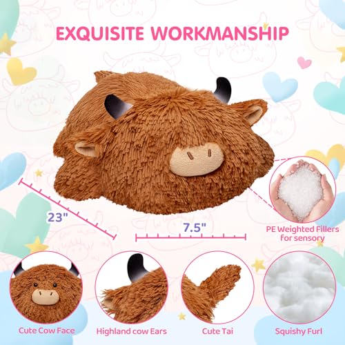 Mewaii Weighted Highland Cow Plush, Weighted Stuffed Animals 4.0 Lbs, Weighted Cow Plush for Kids, Highland Cow Stuffed Animals, Weighted Plush Toy Birthday Gifts for Women, Girls and Males (23 inch) - Thumbnail 4