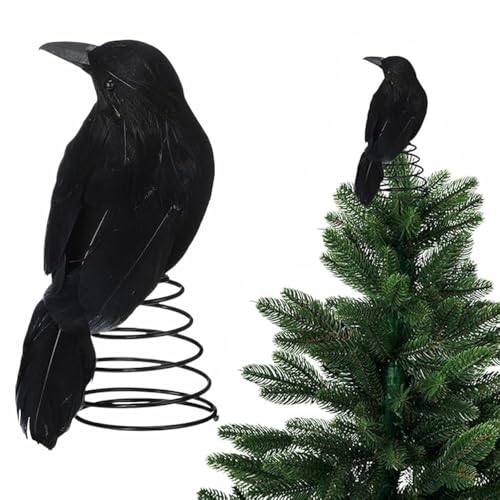 Halloween Crow Mini Tree Topper,6.3 Inches Spooky Halloween Tree Ornaments,White Ghost Miniature Tree Topper,Miniature Christmas Treetops Ornaments for Holiday Party Favors Supplies Decor