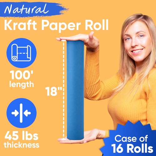 Image of 18 inch x 1200 inch (100 ft) Dark Blue Kraft Paper (Case of 16 Rolls), 45 lbs Thickness, Made in USA Kraft Paper for School, Art Colored Paper, Gift Wrapping Paper, Packing Paper for Moving