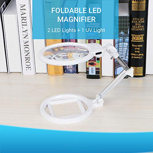 Lechnical Lupa multifuncional dobrável 130 mm 2,5 x 25 mm 5 x com 2 luzes LED, balança de medição, m