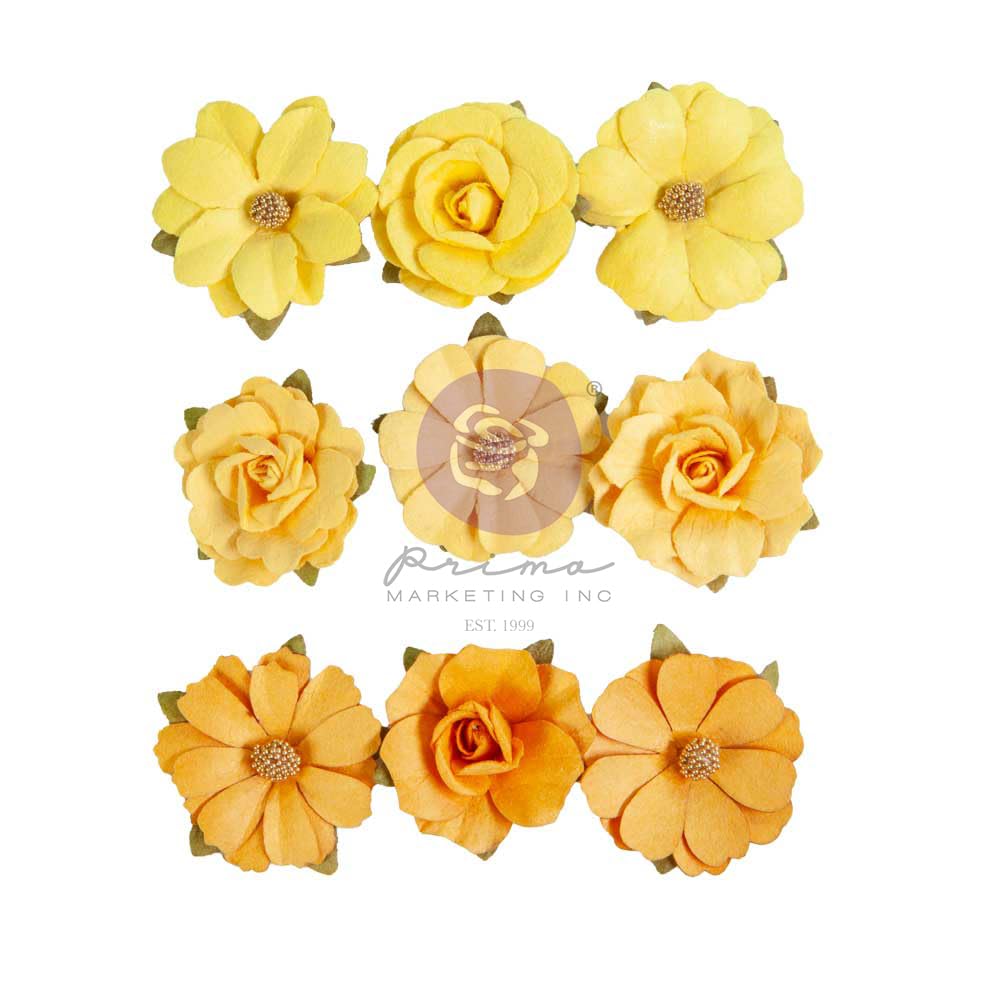 Prima Marketing Paper Flowers 9/Pkg-Warm Sunshine, in Full Bloom