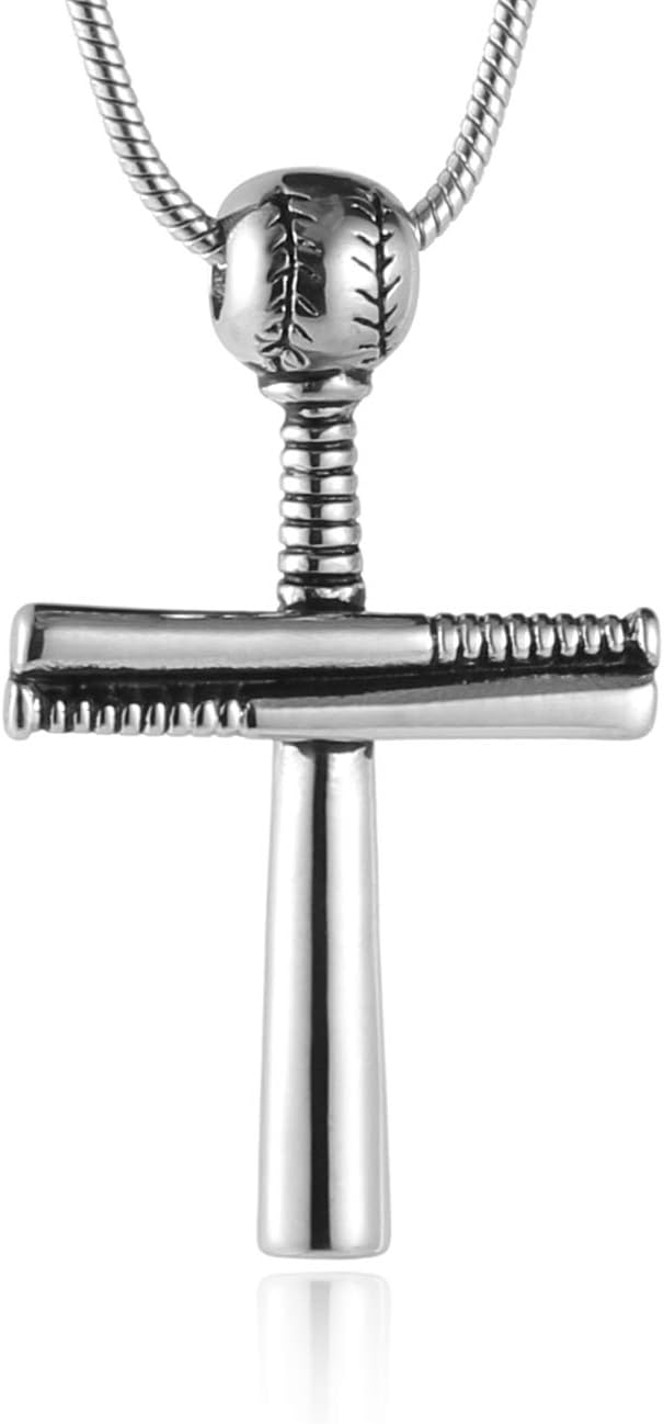 HZMAN Baseball Cross Sports Pendant Stainless Steel Baseball Bat Cross Necklace, Large and Small