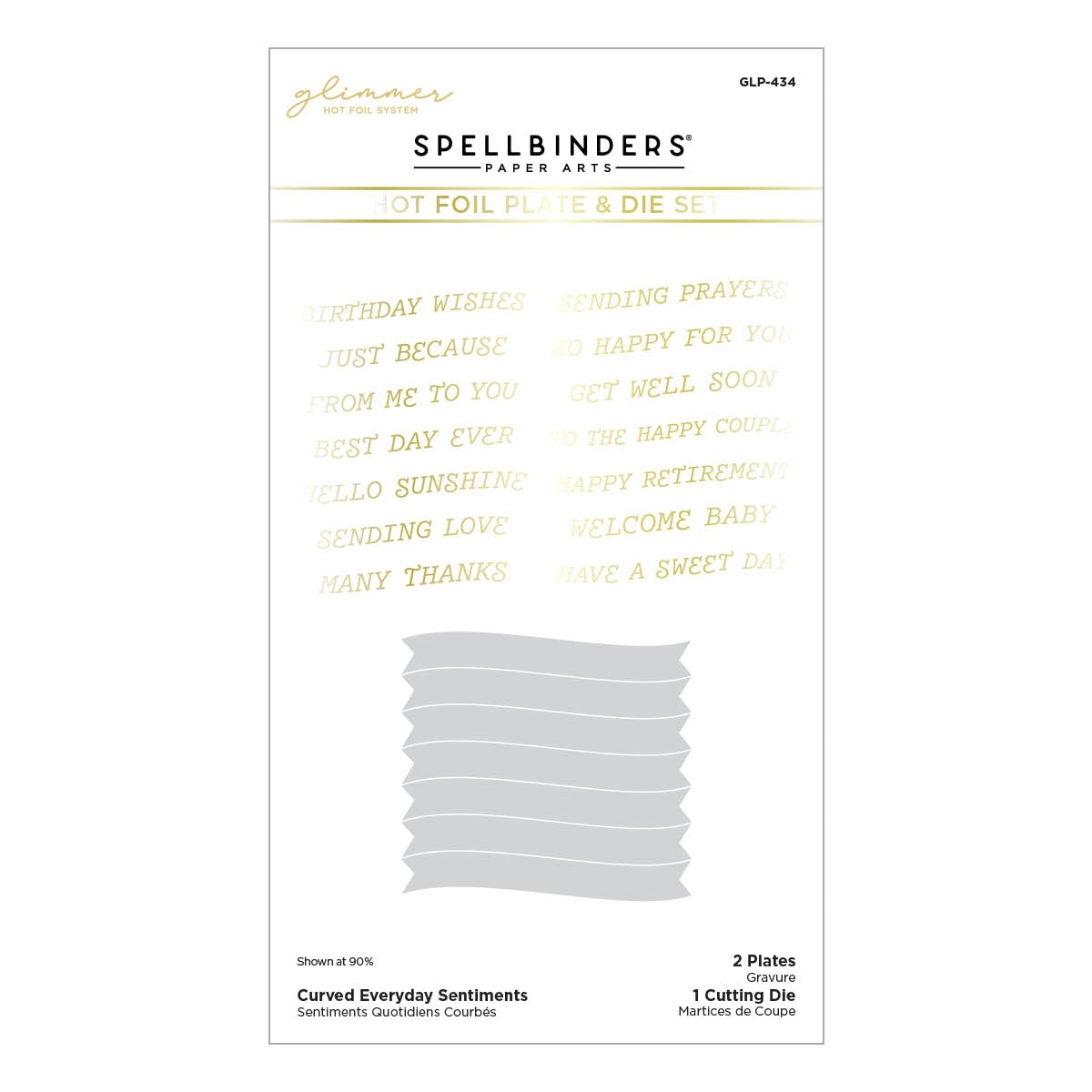 Spellbinders GLP-434 Curved Everyday Sentiments Glimmer Plate & Die Set from The Glimmering Flowers Collection