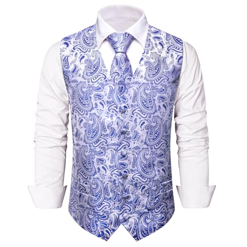 Men's Vest Tie Set V-neck Business/Leisure Paisley Suit Vests Wedding Party Tuxedo Waistcoat2