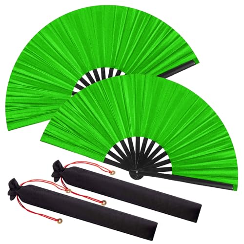 Image of Maitys Large Rave Fan Folding Handheld Fans 13'' Clap Fans for Line Dancing Clack Fan Holographic Festival Accessory for Martial Art Gift Performance, Includes 2 Pouch