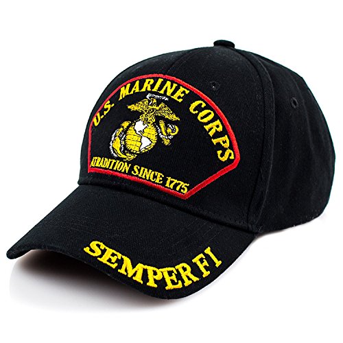 Exclusive Caps - Military - US Marine Corps A Tradition Since 1775 Semper Fi Hat Baseball Cap (Black)