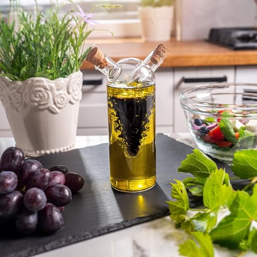 Miniatura 2 de Kadax Botella De Cristal 2 En 1 Para Aceite Y Vinagre, Dispensador De Aceite De 300 Ml Y Dispensador De Vinagre De 50 Ml En Una Botella, Botella De Aceite Con Tapón De Corcho, Botella De Aceite De